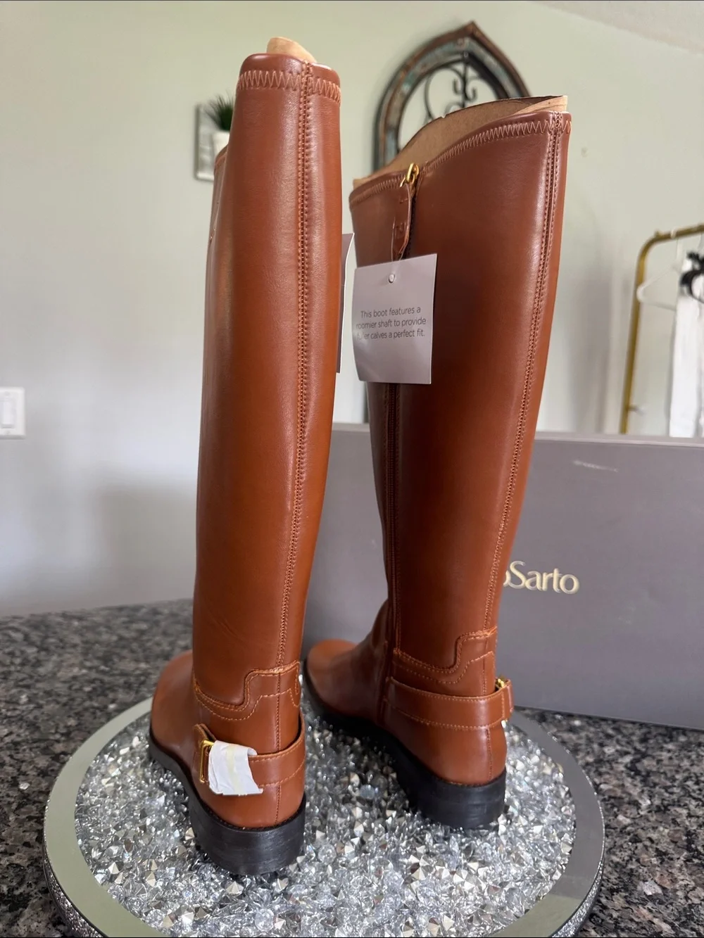 Franco Sarto Tall Cognac Over-the-Knee Boots with Gold Buckle NEW WIDE CALF 7